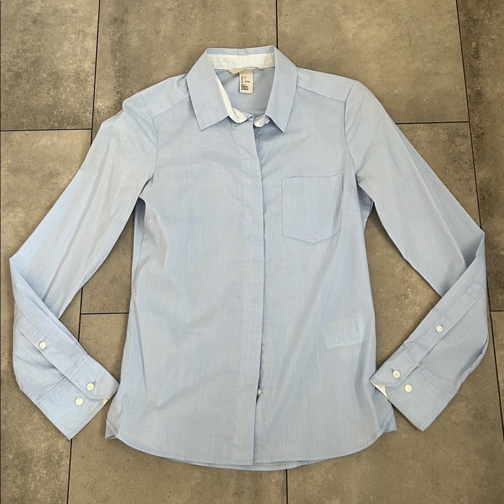 H&M blue collared work button down shirt 4